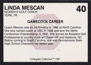 1991 Collegiate Collection South Carolina Gamecocks #40 Linda Mescan Back