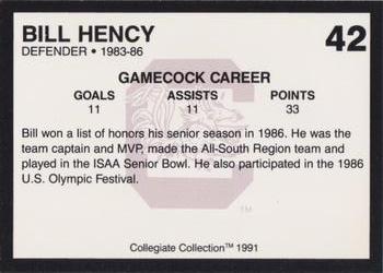 1991 Collegiate Collection South Carolina Gamecocks #42 Bill Hency Back