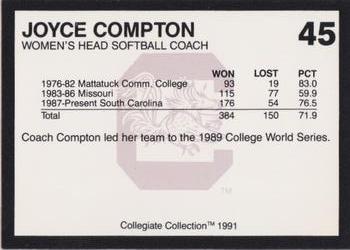1991 Collegiate Collection South Carolina Gamecocks #45 Joyce Compton Back