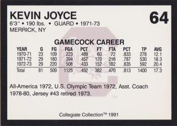 1991 Collegiate Collection South Carolina Gamecocks #64 Kevin Joyce Back