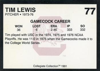 1991 Collegiate Collection South Carolina Gamecocks #77 Tim Lewis Back