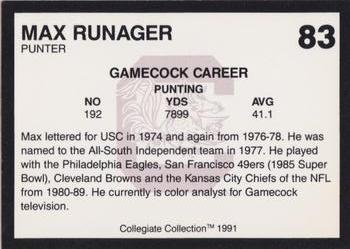 1991 Collegiate Collection South Carolina Gamecocks #83 Max Runager Back