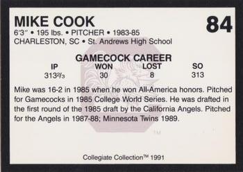 1991 Collegiate Collection South Carolina Gamecocks #84 Mike Cook Back
