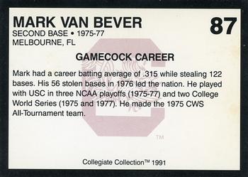 1991 Collegiate Collection South Carolina Gamecocks #87 Mark Van Bever Back