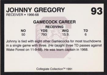1991 Collegiate Collection South Carolina Gamecocks #93 Johnny Gregory Back