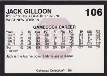 1991 Collegiate Collection South Carolina Gamecocks #106 Jack Gilloon Back