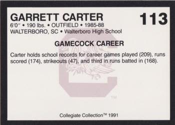 1991 Collegiate Collection South Carolina Gamecocks #113 Garrett Carter Back