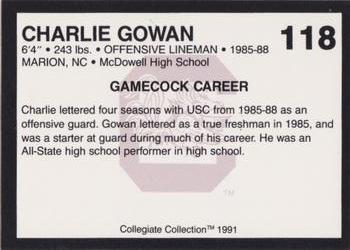 1991 Collegiate Collection South Carolina Gamecocks #118 Charlie Gowan Back