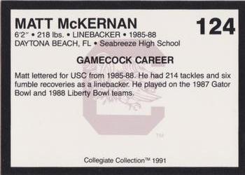 1991 Collegiate Collection South Carolina Gamecocks #124 Matt McKernan Back