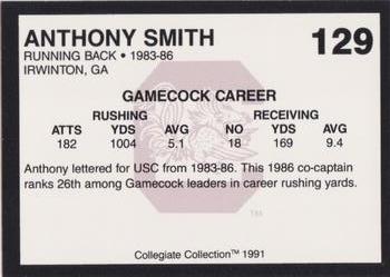 1991 Collegiate Collection South Carolina Gamecocks #129 Anthony Smith Back