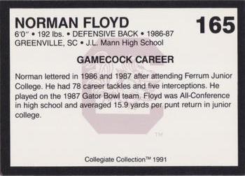 1991 Collegiate Collection South Carolina Gamecocks #165 Norman Floyd Back