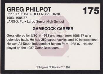 1991 Collegiate Collection South Carolina Gamecocks #175 Greg Philpot Back