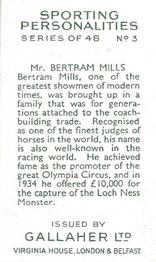 1936 Gallaher Sporting Personalities #3 Bertram Mills Back