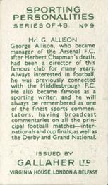 1936 Gallaher Sporting Personalities #9 George Allison Back