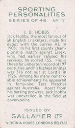 1936 Gallaher Sporting Personalities #17 Jack Hobbs Back