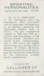 1936 Gallaher Sporting Personalities #26 Harold Abrahams Back