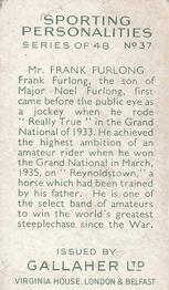 1936 Gallaher Sporting Personalities #37 Frank Furlong Back