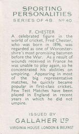 1936 Gallaher Sporting Personalities #40 Fred Chester Back