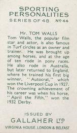 1936 Gallaher Sporting Personalities #44 Tom Walls Back