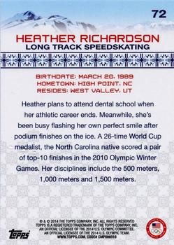 2014 Topps U.S. Olympic & Paralympic Team & Hopefuls #72 Heather Richardson Back