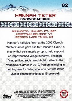 2014 Topps U.S. Olympic & Paralympic Team & Hopefuls #82 Hannah Teter Back