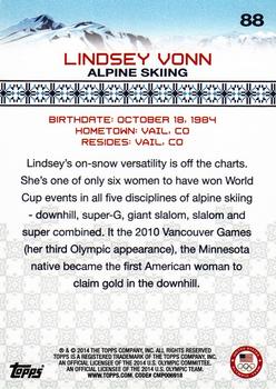 2014 Topps U.S. Olympic & Paralympic Team & Hopefuls #88 Lindsey Vonn Back