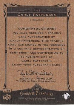 2013 Upper Deck Goodwin Champions - Autographs #A-CP Carly Patterson Back