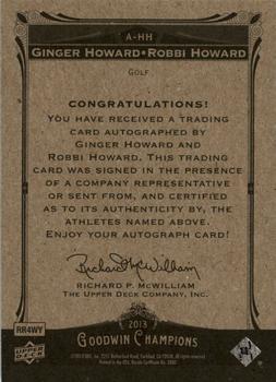 2013 Upper Deck Goodwin Champions - Autographs #A-HH Ginger Howard / Robbi Howard Back
