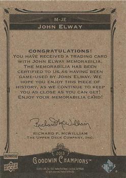 2013 Upper Deck Goodwin Champions - Memorabilia #M-JE John Elway Back