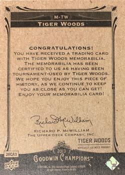 2013 Upper Deck Goodwin Champions - Memorabilia #M-TW Tiger Woods Back
