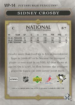 2007 Upper Deck National Convention VIP Spokespersons #VIP-14 Sidney Crosby Back