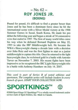 2008 Sportkings Series B #62 Roy Jones Jr. Back