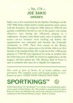 2010 Sportkings Series D #178 Joe Sakic Back