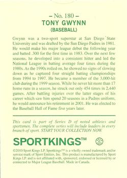 2010 Sportkings Series D #180 Tony Gwynn Back