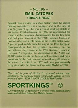 2010 Sportkings Series D #196 Emil Zatopek Back