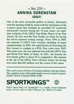 2012 Sportkings Series E #235 Annika Sorenstam Back