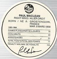 1984-85 Kellogg's Accordion Discs #NNO Paul MacLean Back