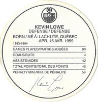 1984-85 Kellogg's Accordion Discs #NNO Kevin Lowe Back