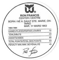 1984-85 Kellogg's Accordion Discs #NNO Ron Francis Back