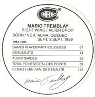 1984-85 Kellogg's Accordion Discs #NNO Mario Tremblay Back