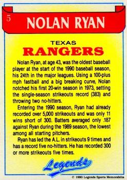 1990 Legends Sports Memorabilia #5 Nolan Ryan Back