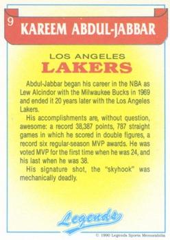 1990 Legends Sports Memorabilia #9 Kareem Abdul-Jabbar Back