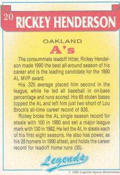 1990 Legends Sports Memorabilia #20 Rickey Henderson Back