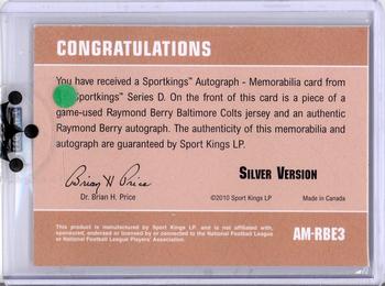 2010 Sportkings Series D - Autograph Memorabilia Silver #AM-RBE3 Raymond Berry Back