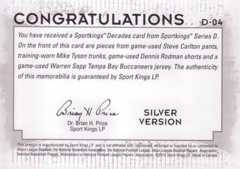 2010 Sportkings Series D - Decades Silver #D-04 Steve Carlton / Mike Tyson / Dennis Rodman / Warren Sapp Back