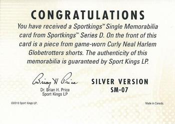 2010 Sportkings Series D - Single Memorabilia Silver #SM-07 Curly Neal Back