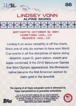 2014 Topps U.S. Olympic & Paralympic Team & Hopefuls - Autographs Bronze #88 Lindsey Vonn Back