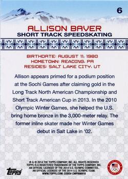 2014 Topps U.S. Olympic & Paralympic Team & Hopefuls - Gold #6 Allison Baver Back