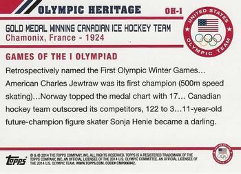 2014 Topps U.S. Olympic & Paralympic Team & Hopefuls - Olympic Heritage #OH-1 1924 Gold Medal Winning Canadian Ice Hockey Team Back