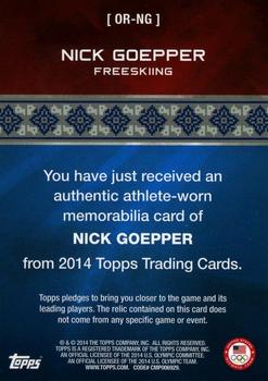 2014 Topps U.S. Olympic & Paralympic Team & Hopefuls - Relics #OR-NG Nick Goepper Back